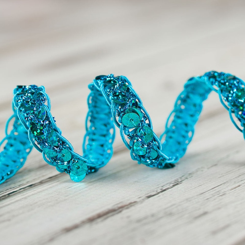 11mm Braided Sequin Trim – Turquoise