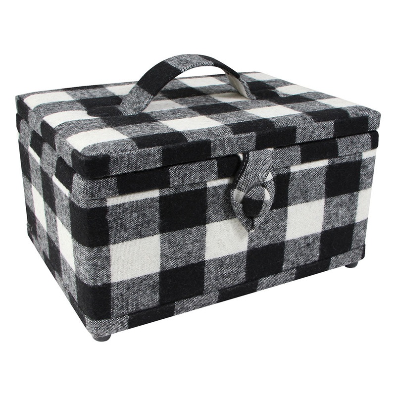 VIVACE Medium Sewing Basket – White and Black Plaid