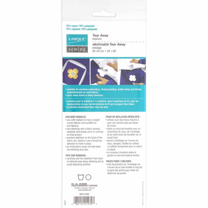 UNIQUE SEWING Tear Away Embroidery Backing – 56 x 91cm (22 x 36)