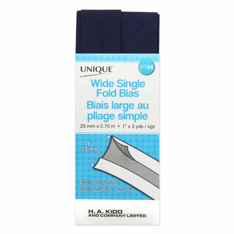 UNIQUE Wide Single Fold Bias Tape 25mm x 2.75m – Navy Blue