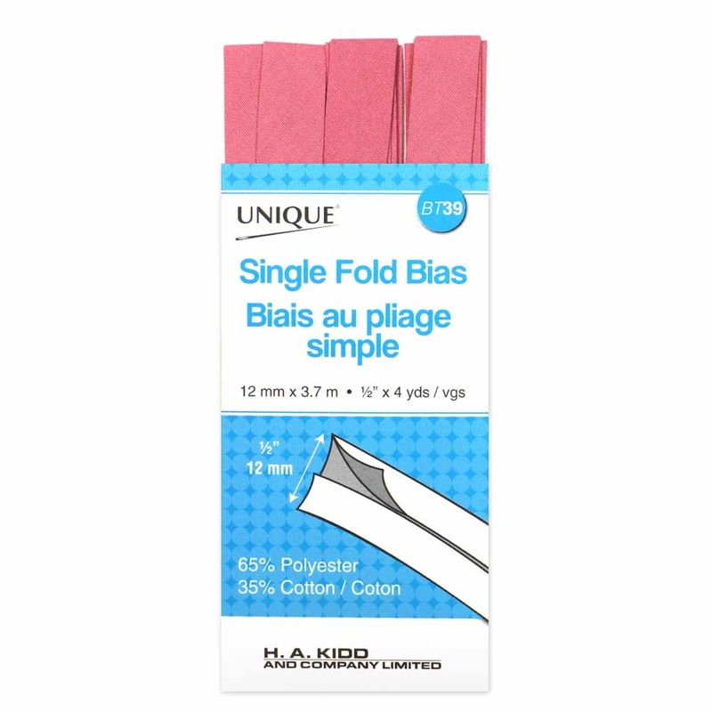 UNIQUE Single Fold Bias Tape 13mm x 3.7m – Rose