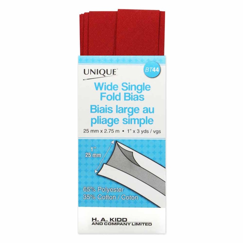 UNIQUE Wide Single Fold Bias Tape 25mm x 2.75m – Scarlet