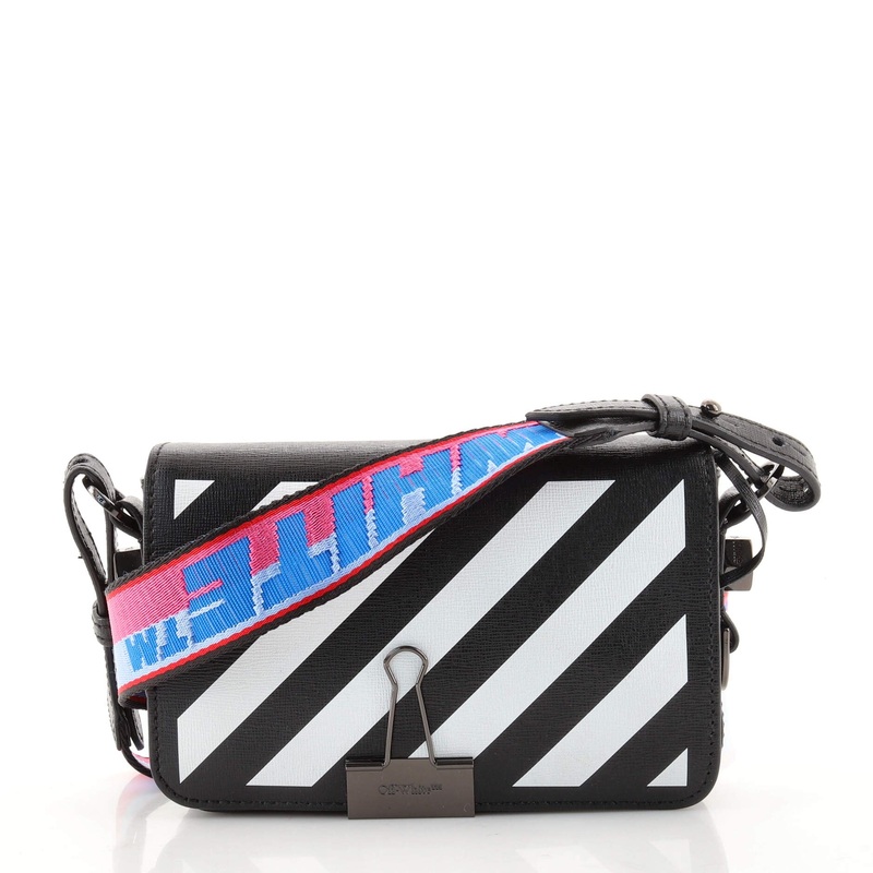 Binder Clip Flap Bag Striped Leather Small S744817042197