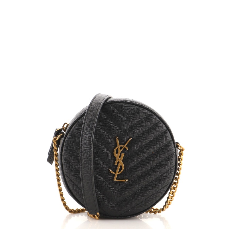 Vinyle Round Camera Bag Matelasse Chevron Leather S744817032222