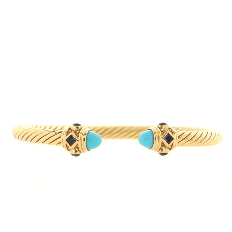 Renaissance Cable Bracelet 18K Yellow Gold with Turquoise and Topaz 5mm