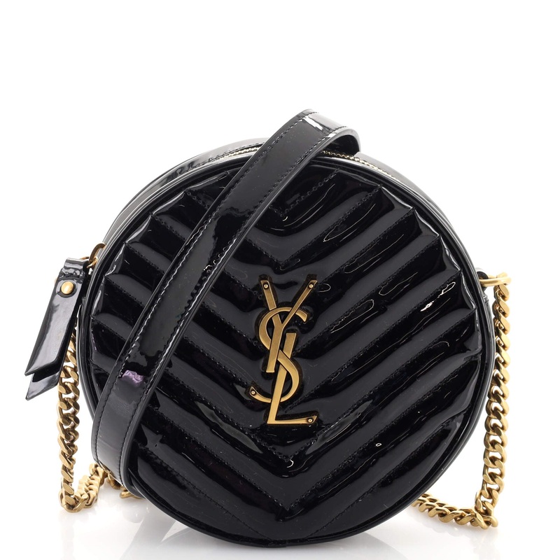 Vinyle Round Camera Bag Matelasse Chevron Patent
