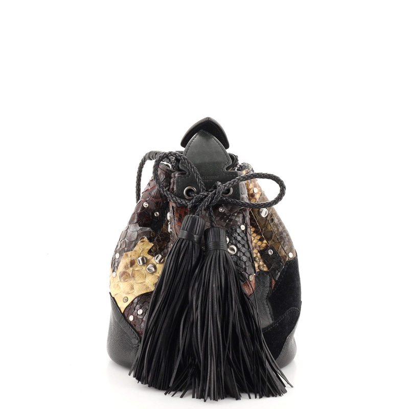 Anja Bucket Bag Studded Patchwork Python and Leather Small