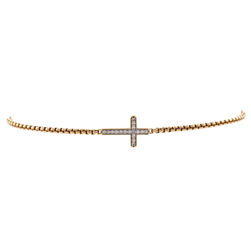 Petite Pave Cross Chain Bracelet 18K Yellow Gold with Diamonds S744816974475