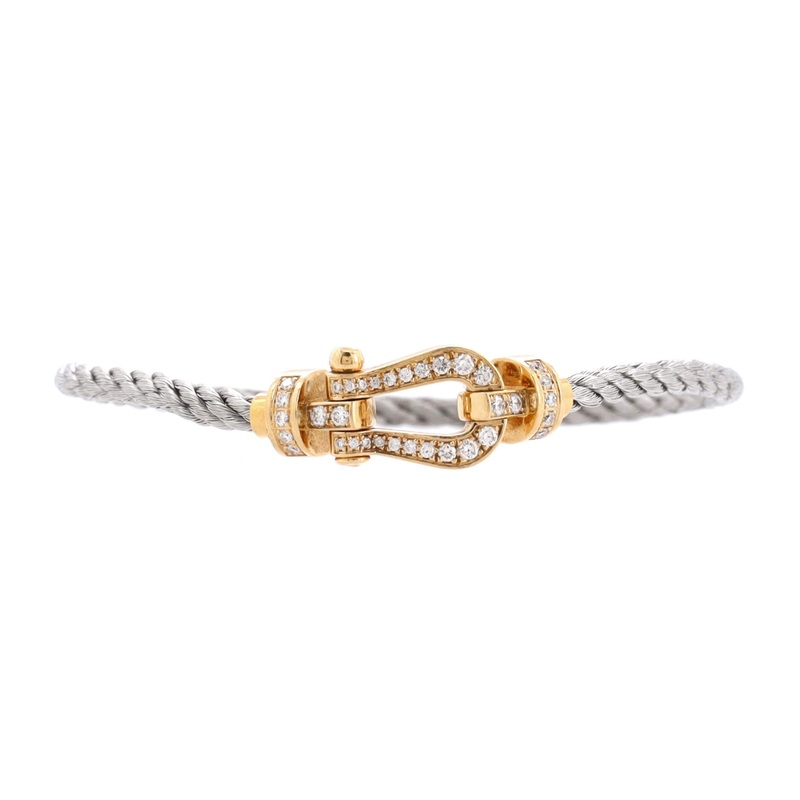 Force 10 Bracelet Woven Cord and Stainless Steel with 18K Yellow Gold and Pave Diamonds Medium
