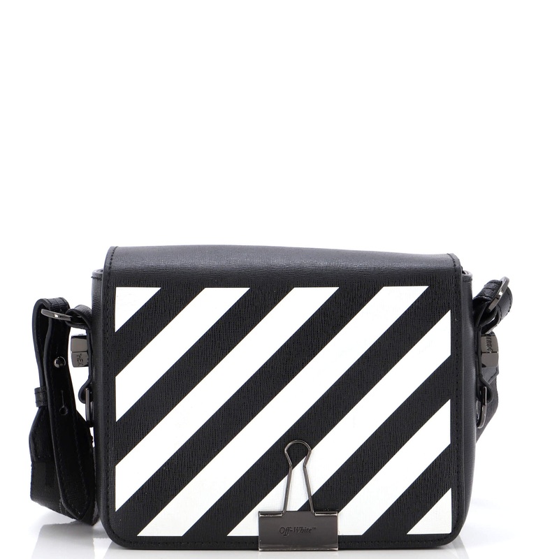 Binder Clip Flap Bag Striped Leather Small S744816949038