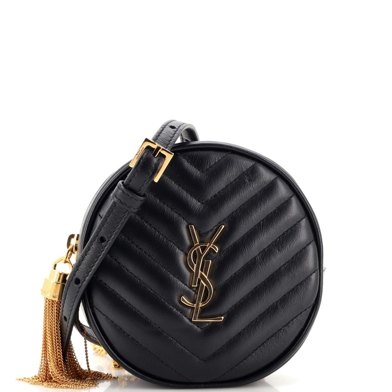 Vinyle Round Camera Bag Matelasse Chevron Leather S744816935811