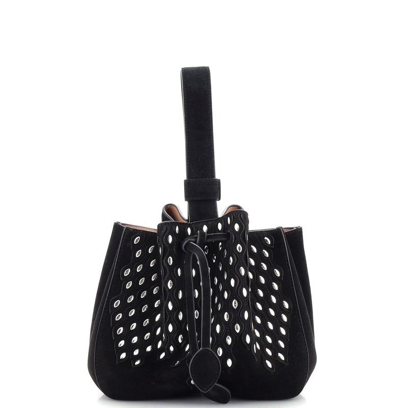 Rose Marie Wristlet Bucket Bag Embellished Suede with Leather Mini