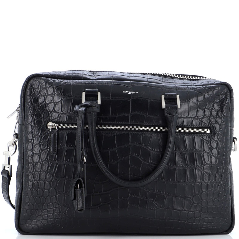 Bold Briefcase Crocodile Embossed Leather