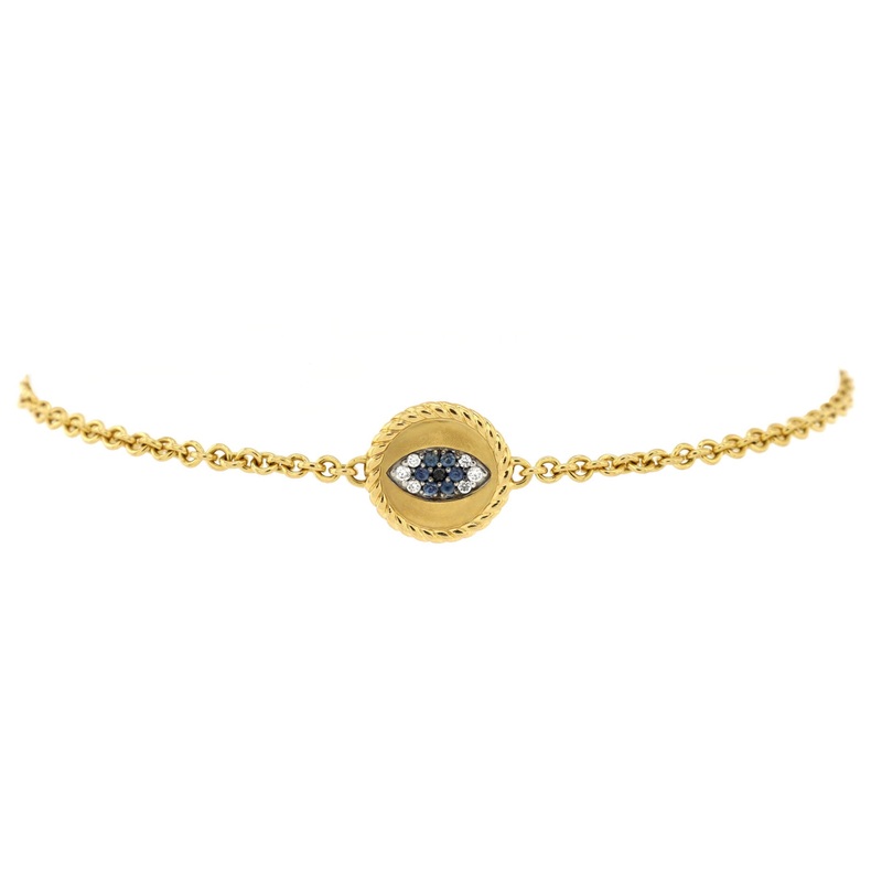Cable Collectibles Evil Eye Bracelet 18K Yellow Gold with Blue Sapphires, Diamonds and Black Diamonds 2mm