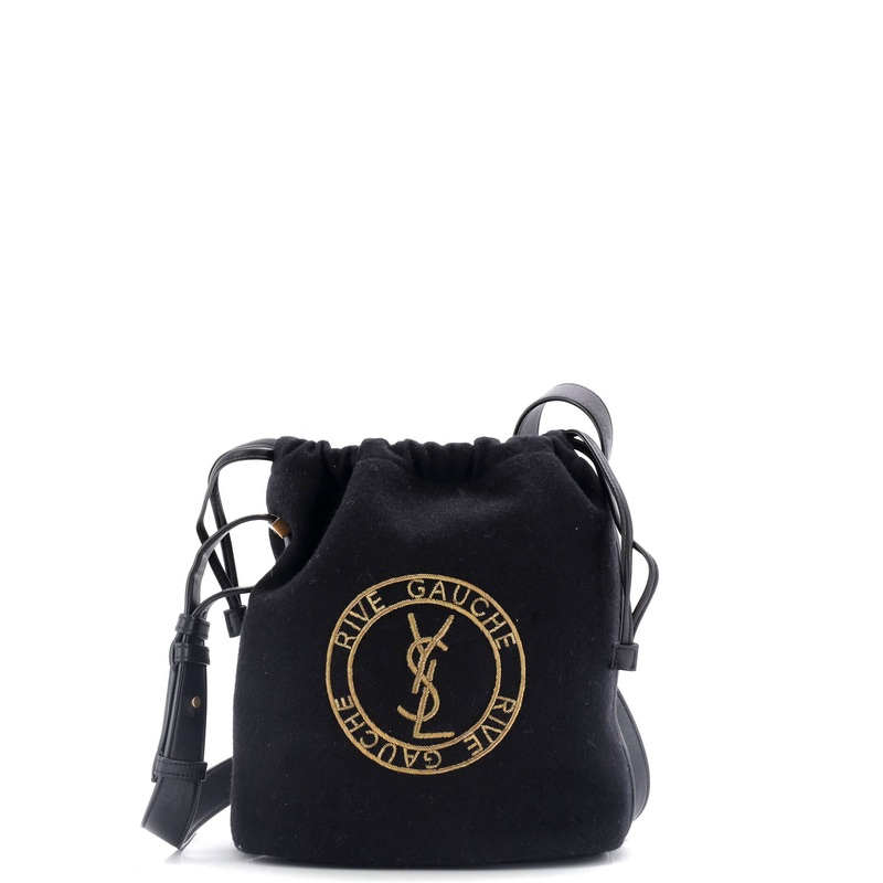 Rive Gauche Drawstring Bucket Bag Embroidered Wool S744816876584