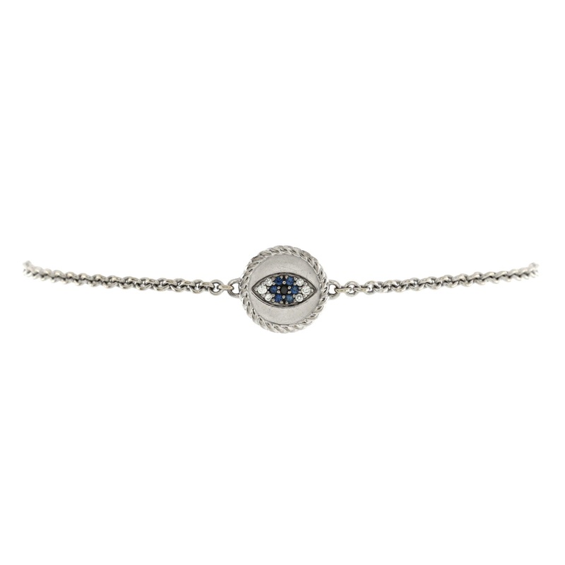 Cable Collectibles Evil Eye Bracelet 18K White Gold with Blue Sapphires, Diamonds and Black Diamonds 2mm