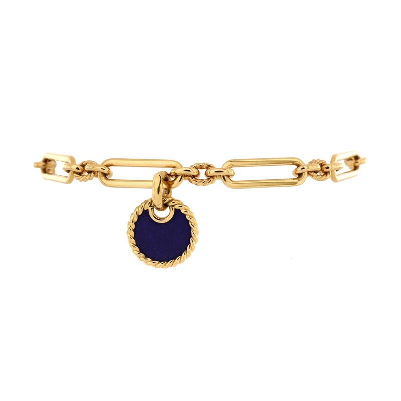 Elements Disc Pendant Lexington Chain Bracelet 18K Yellow Gold and Lapis Lazuli 6.5mm