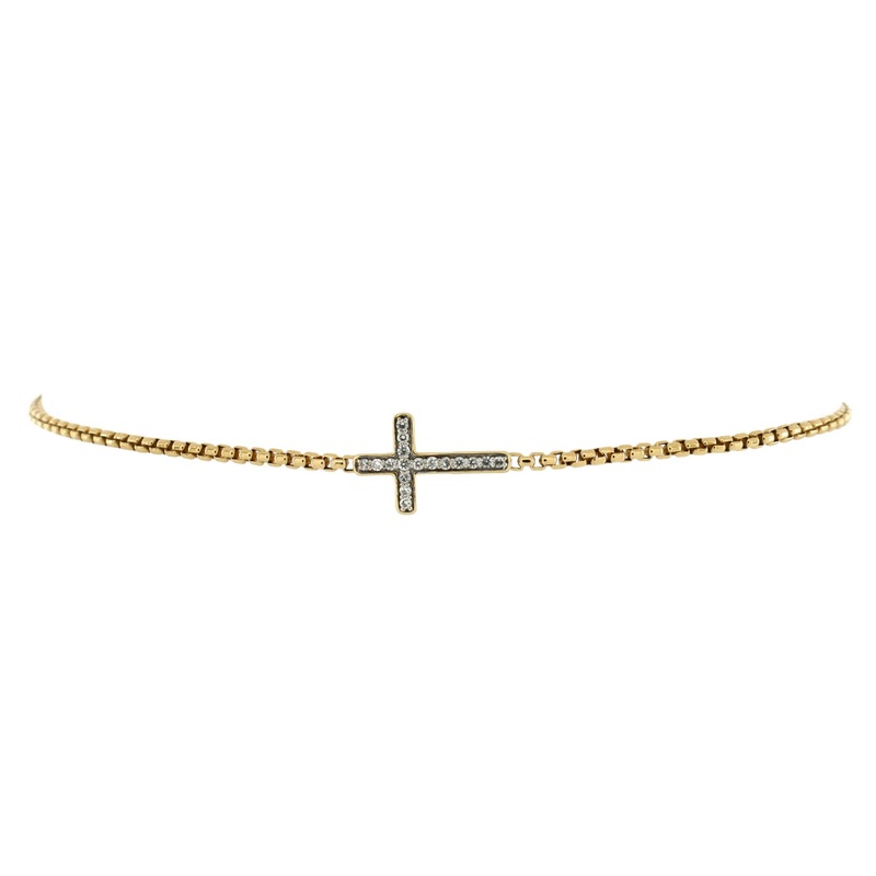 Petite Pave Cross Chain Bracelet 18K Yellow Gold with Diamonds S744816858599