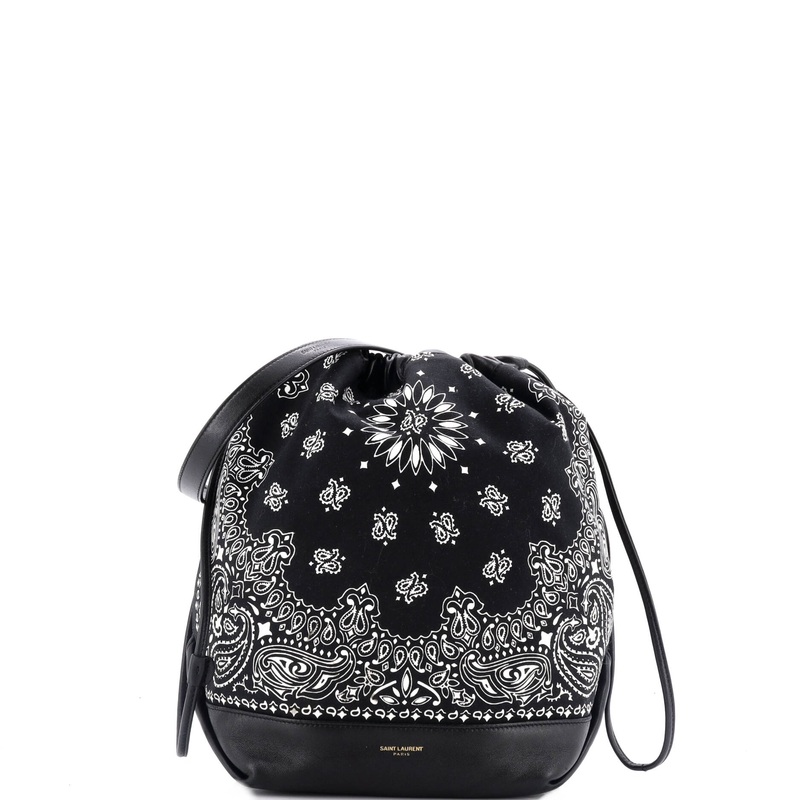 Bandana Teddy Bucket Bag Printed Canvas and Leather Small S744816846038