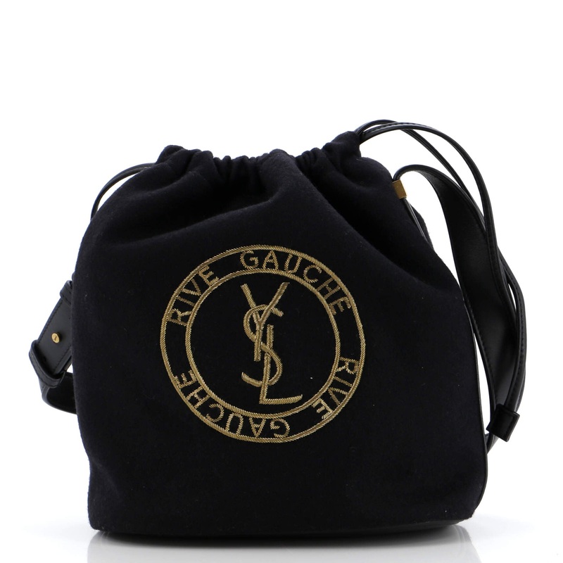 Rive Gauche Drawstring Bucket Bag Embroidered Wool S744816830792
