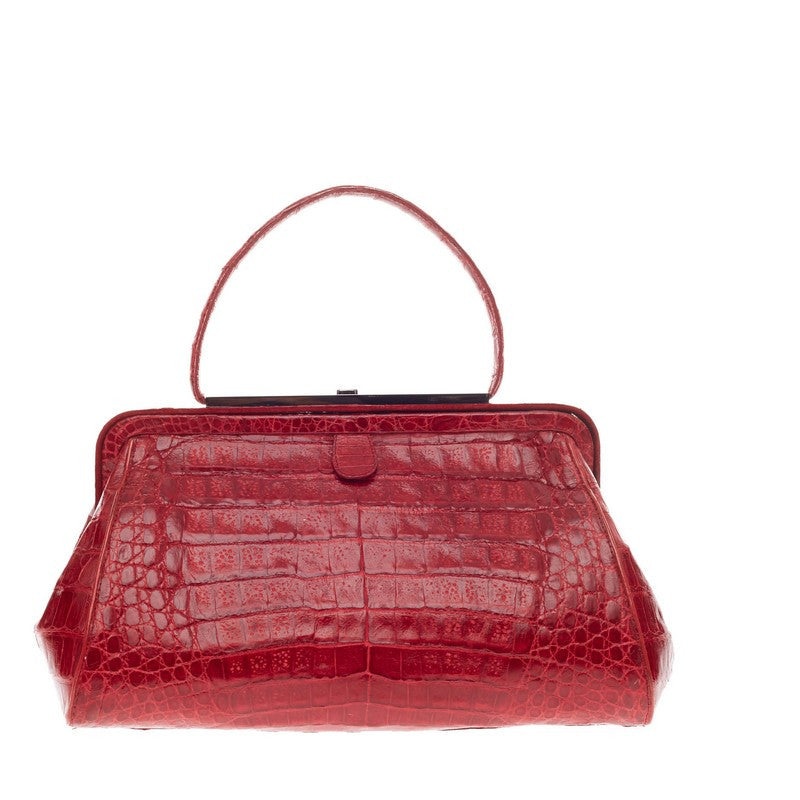 Top Handle Frame Bag Crocodile