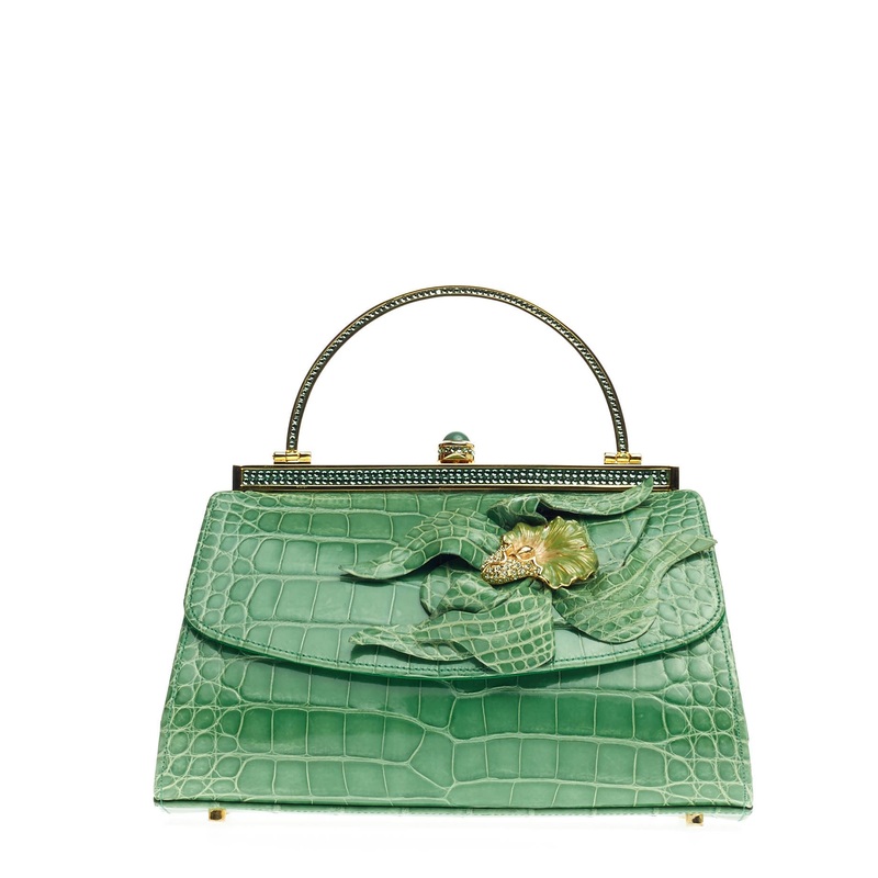 Floral Frame Bag Alligator with Crystals Small