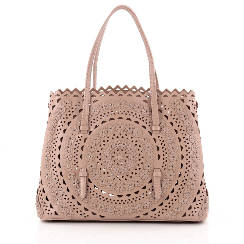 Studded Open Tote Laser Cut Leather Large