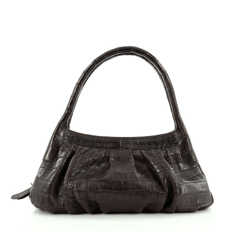 Zip Shoulder Bag Pleated Crocodile Small