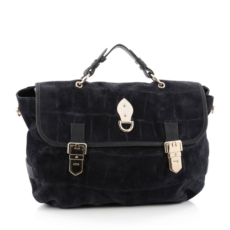 Tillie Satchel Crocodile Embossed Suede Medium