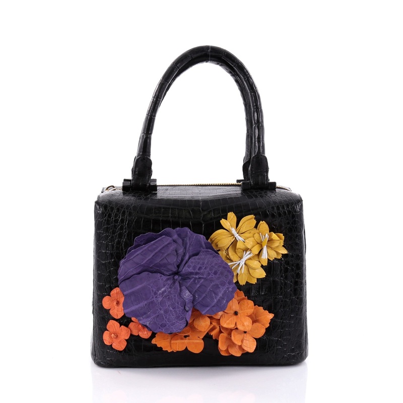 Convertible Satchel Crocodile with Floral Applique Small