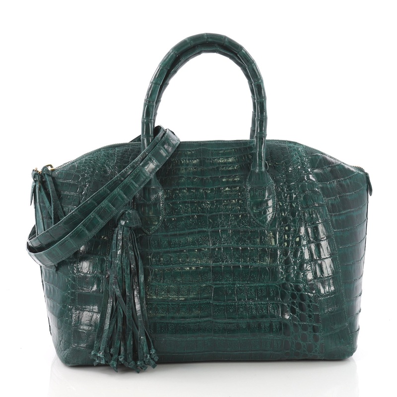 Convertible Tassel Zip Satchel Crocodile Medium