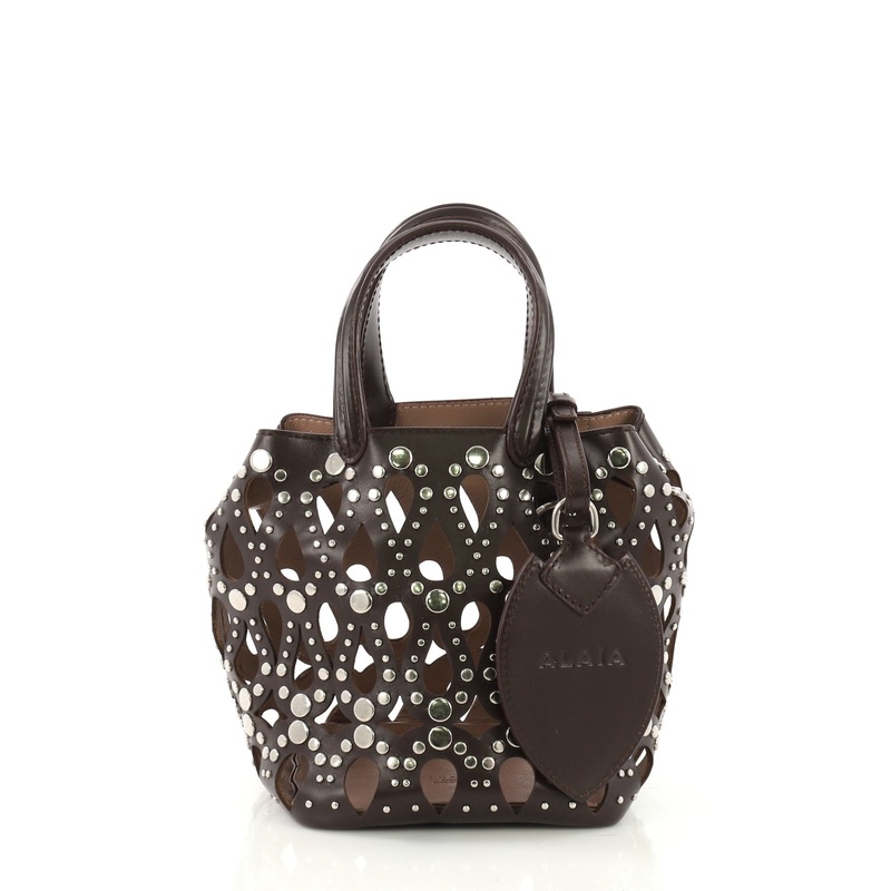 Studded Bucket Bag Laser Cut Leather Mini