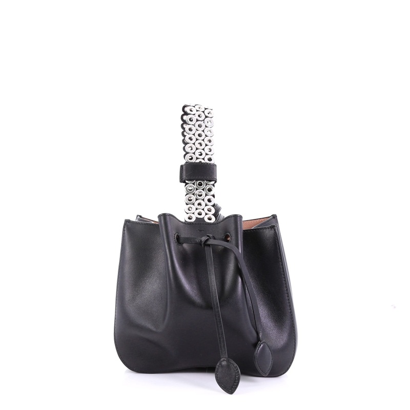 Wristlet Bucket Bag Leather and Grommet Detail Small