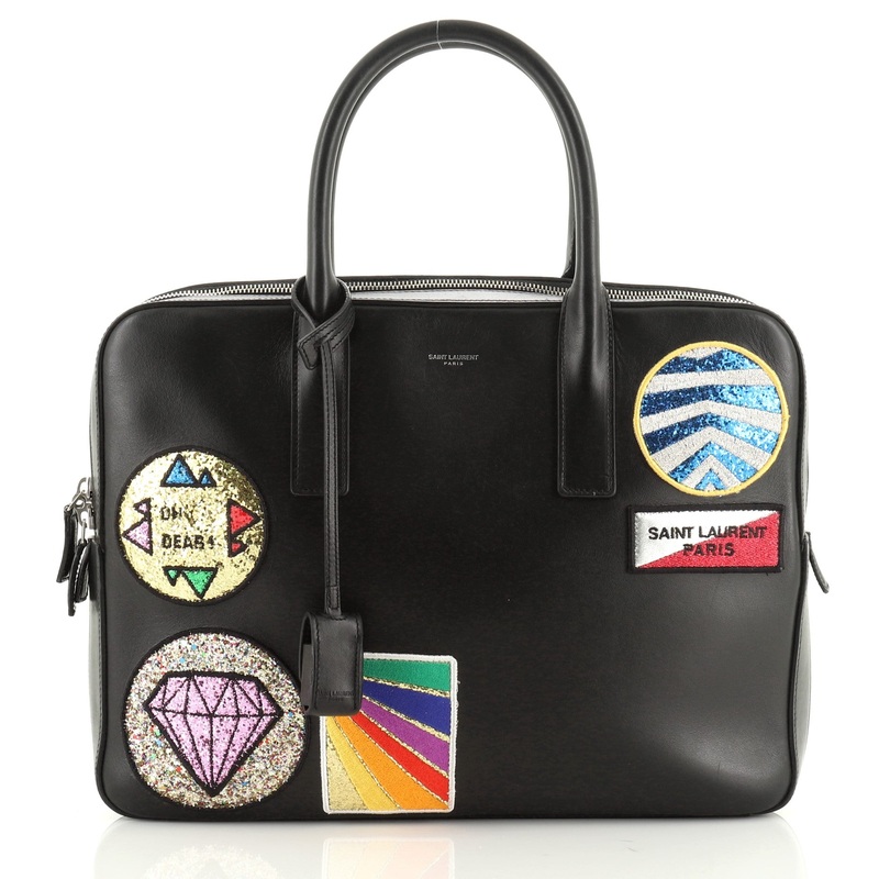 Museum Flat Briefcase Patch Embellished Leather Medium S744816741684