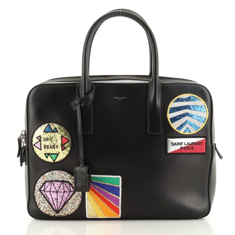 Museum Flat Briefcase Patch Embellished Leather Medium S744816729040