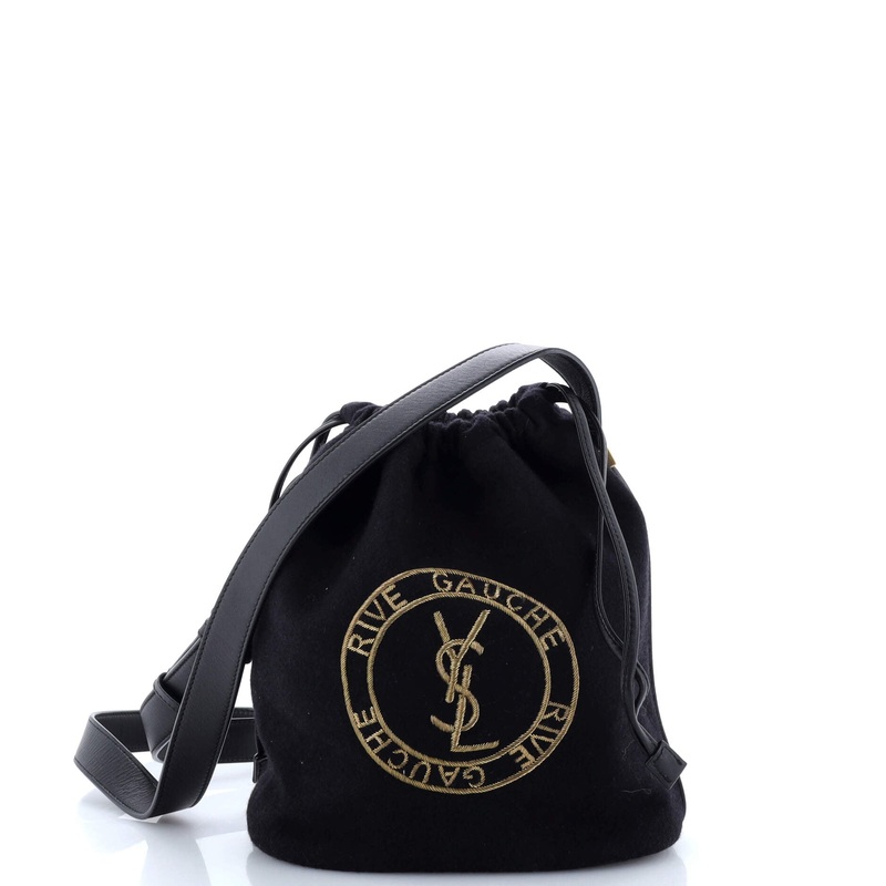 Rive Gauche Drawstring Bucket Bag Embroidered Wool S744816733990