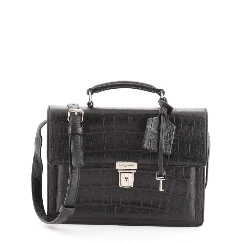 High School Satchel Crocodile Embossed Leather Small