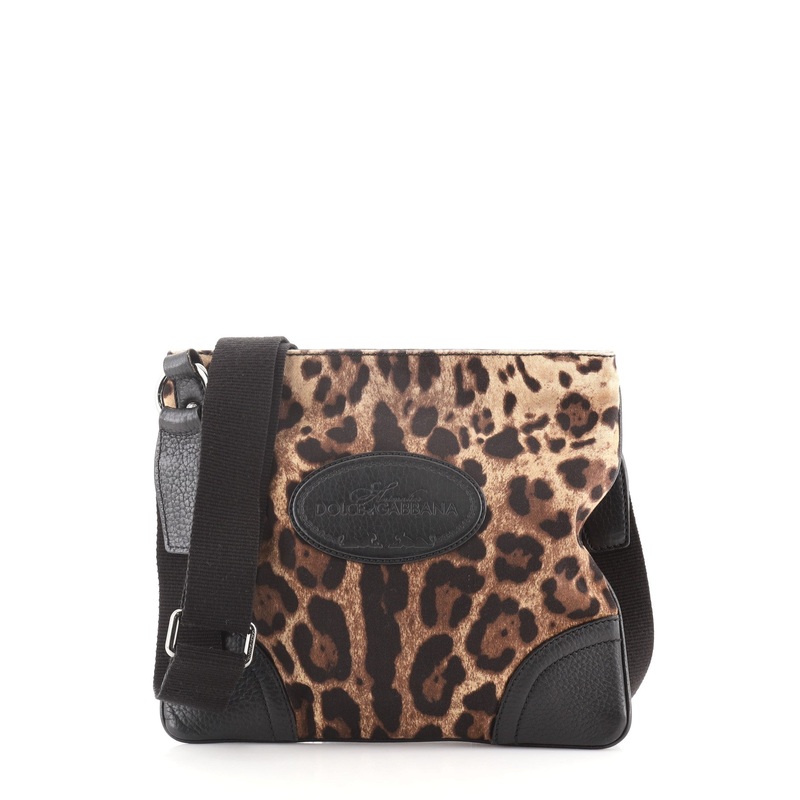 Zip Messenger Bag Leopard Print Nylon Medium S744816693091