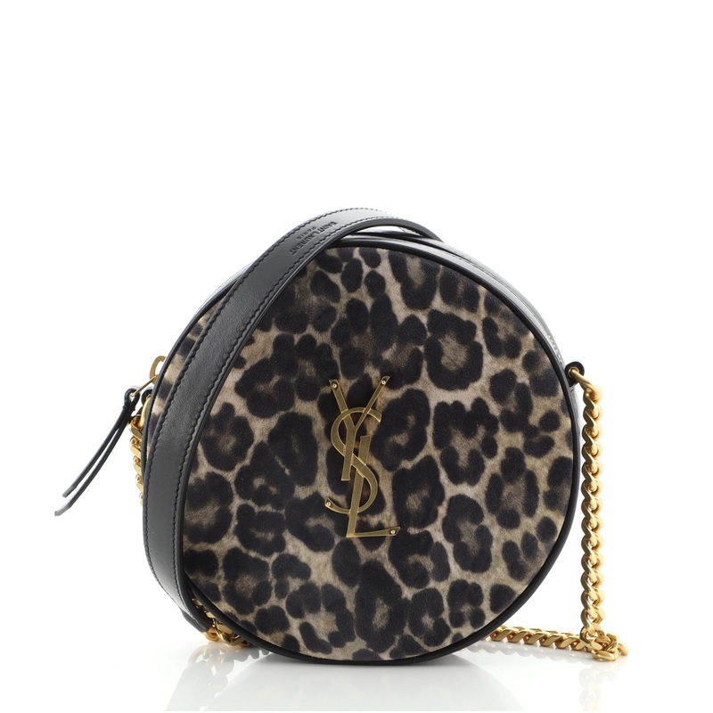Vinyle Round Camera Bag Printed Suede and Leather