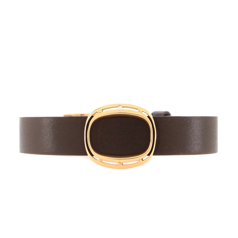 D.Side Bracelet 18K Rose Gold and Diamond with Leather