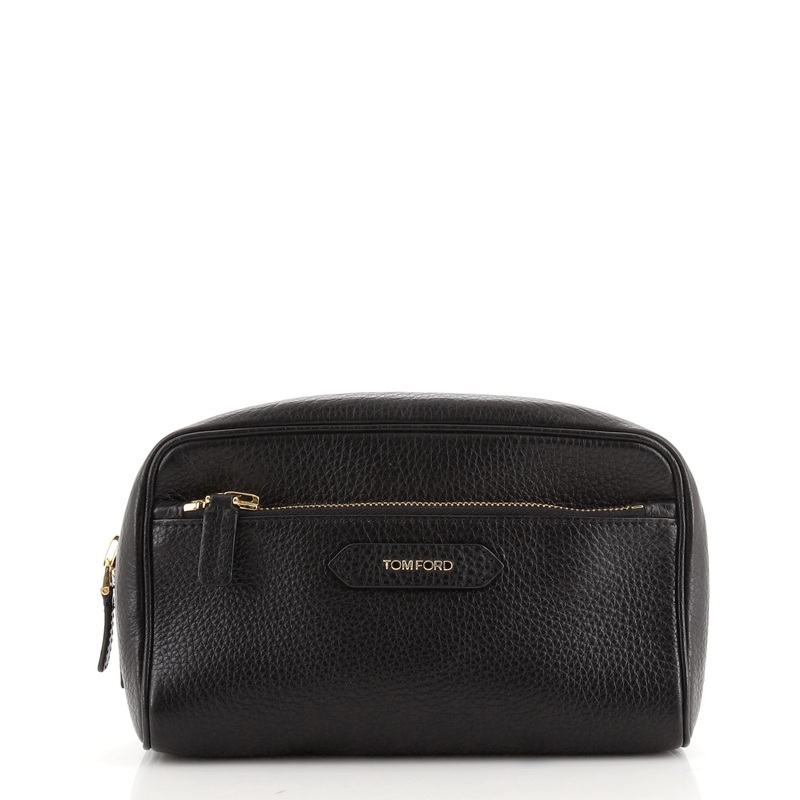 Front Zip Cosmetic Case Leather Large
