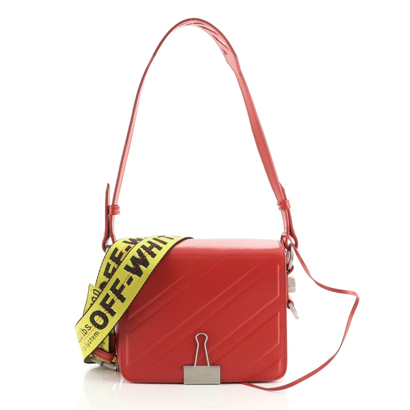 Binder Clip Flap Bag Stripe Embossed Leather Small