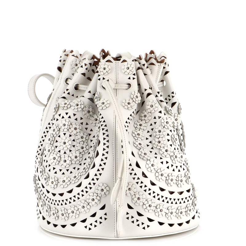 Vienne Drawstring Bucket Bag Laser Cut Leather Small