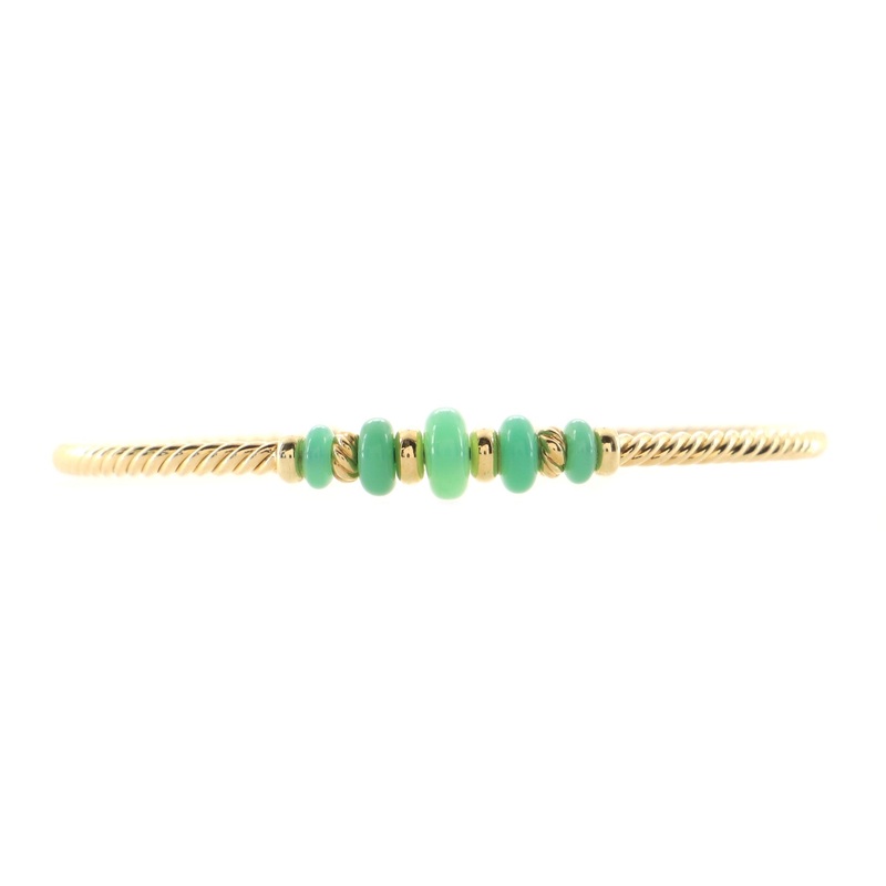 Rio Rondelle Cabled Cuff Bracelet 18K Yellow Gold and Chrysoprase