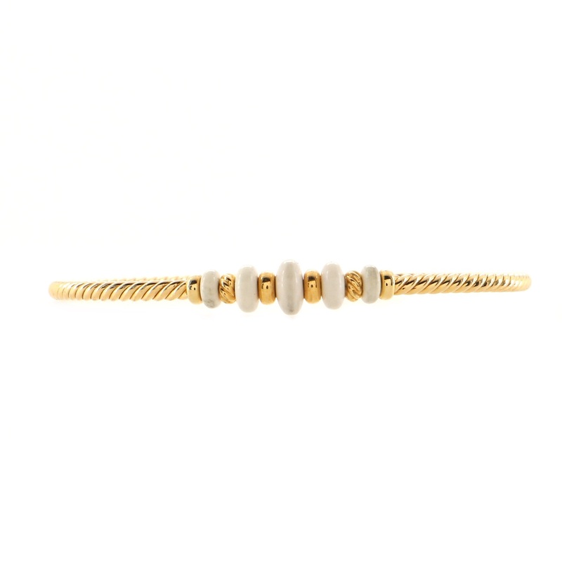 Rio Rondelle Cabled Cuff Bracelet 18K Yellow Gold and White Agate