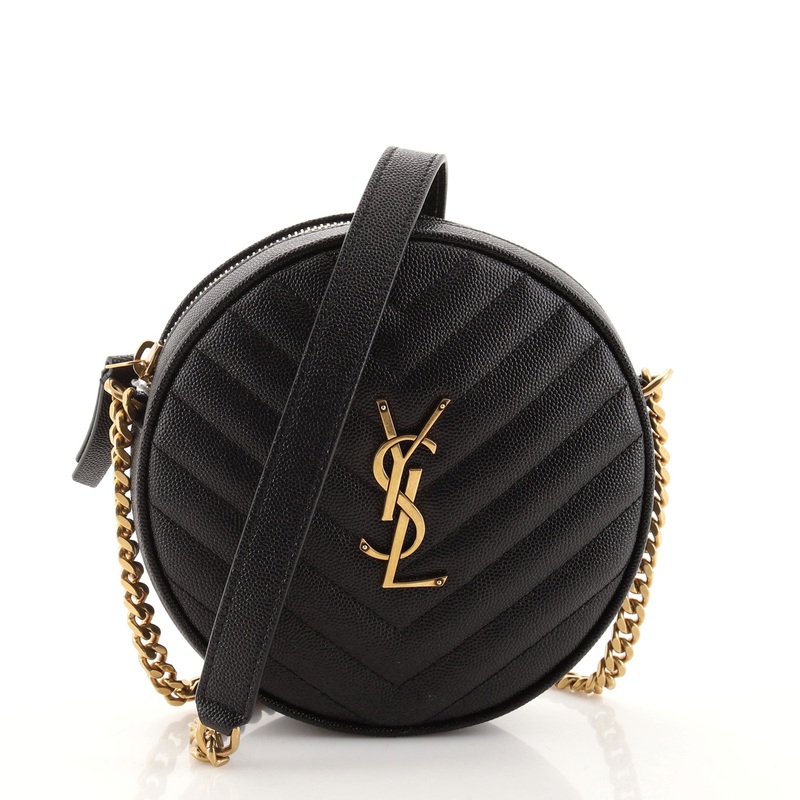 Vinyle Round Camera Bag Matelasse Chevron Leather S744816602949