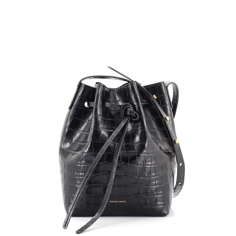 Bucket Bag Crocodile Embossed Leather Mini