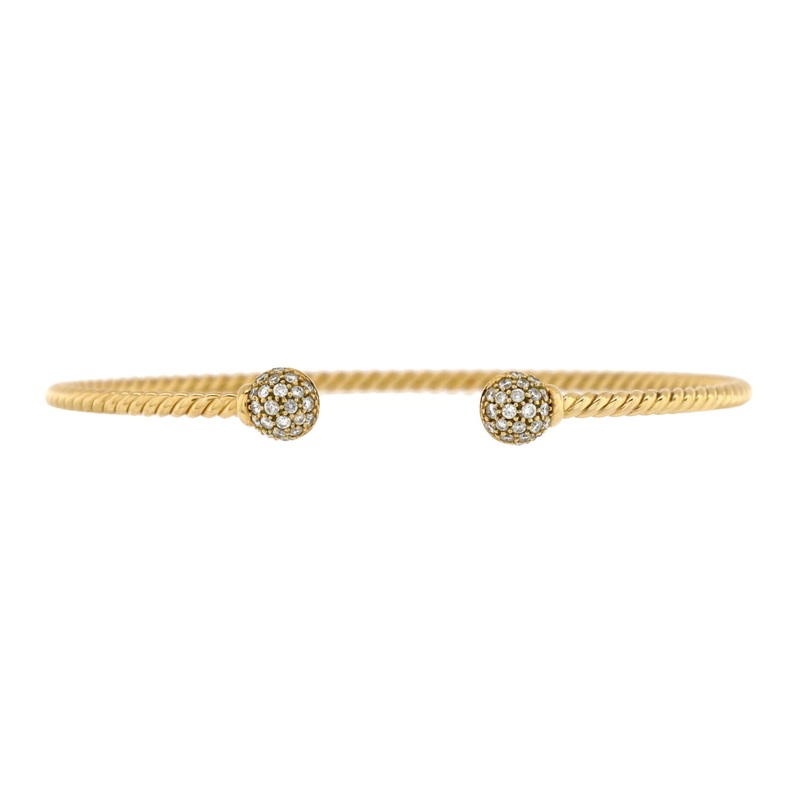 Solari Cablespira Cuff Bracelet 18K Yellow Gold with Diamonds 2.3mm S744816586614